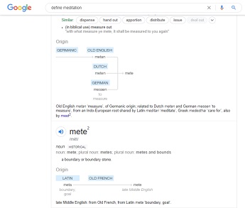 Screen cap of a Google search for defining meditation
